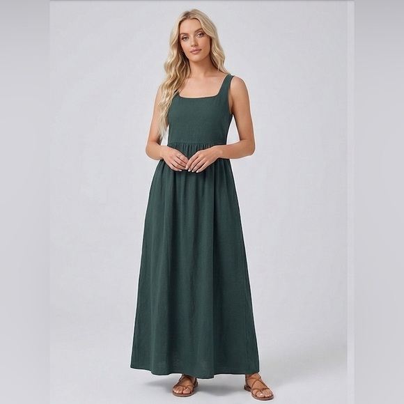 By Design Dresses & Skirts - Cotton Sleeveless Tank A- Line Dress Green